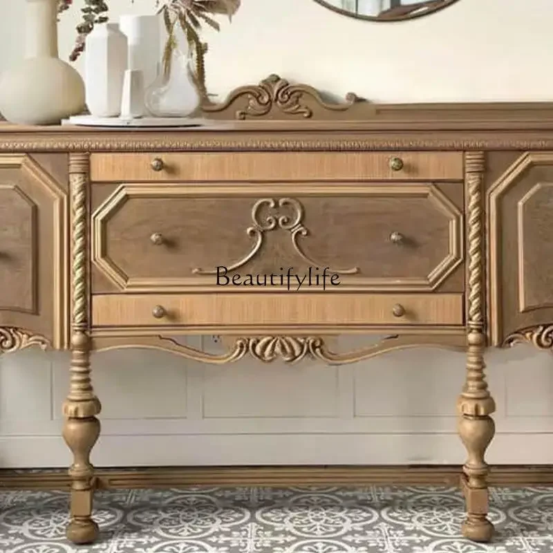 

yj19 French Retro Solid Wood Carved Entryway Cabinet American Retro Style High-End Wall-Mounted Decorative Storage Cabinet