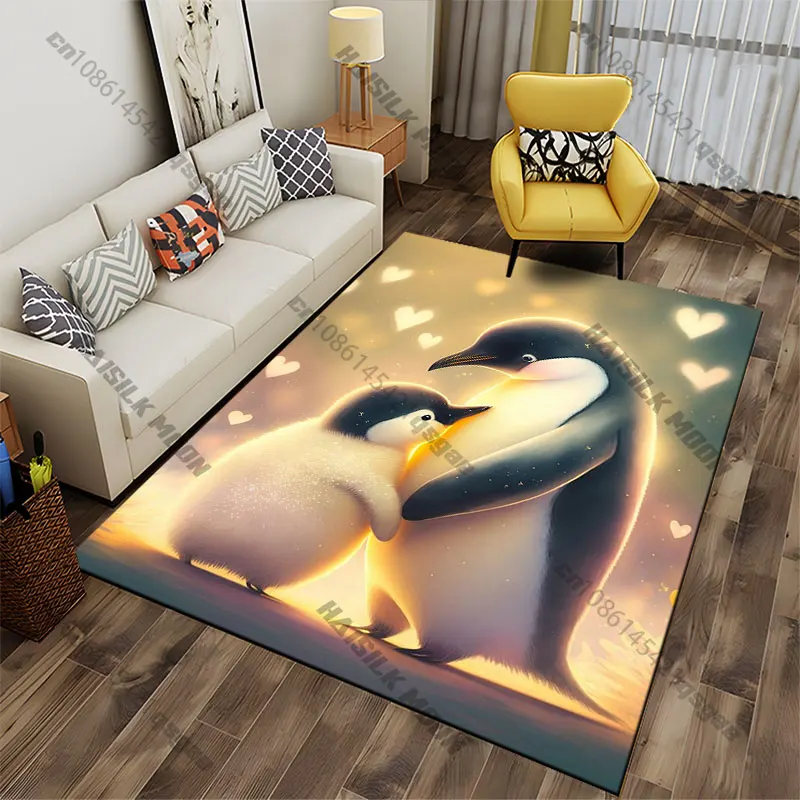 Penguin family love and bonding carpet Yoga living room room decor children's crawling mat doormat area rug games mat