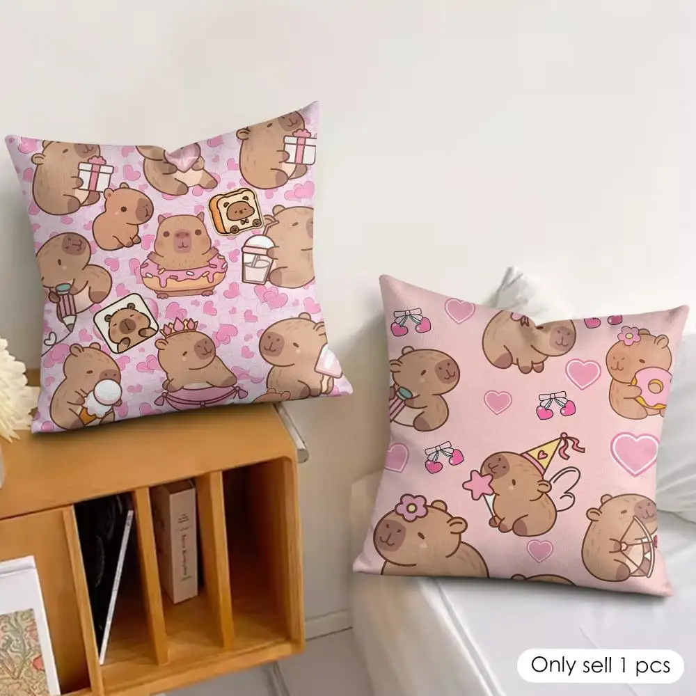 Capybara Cartoon Cute Cushion Cover Silky Short Plush Invisible Zipper Dustproof Sofa Pillow Case for Home Decor