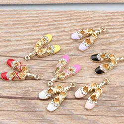 10pcs Ballet Shoes Charm Pendants Alloy Metal Enamel Charms for DIY Jewelry Making 17*27mm Drop Shipping Wholesale