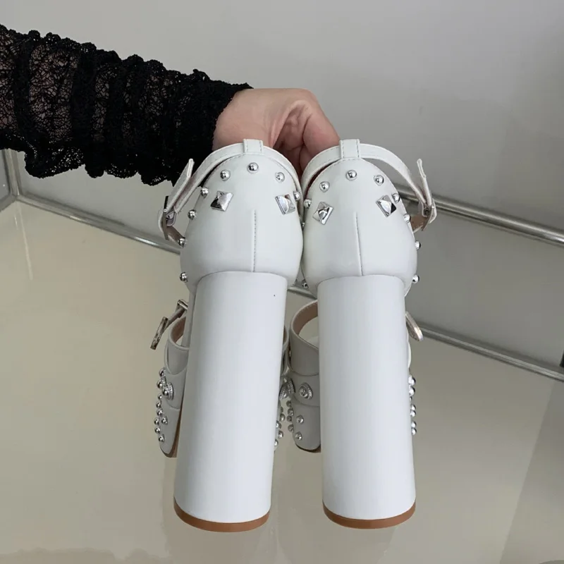 Personality Punk Rivet Cover Heel Platform Sandals Women Summer Buckle Peep Toe Thick High Heels Pumps Woman Ankle Strap Shoes view 5