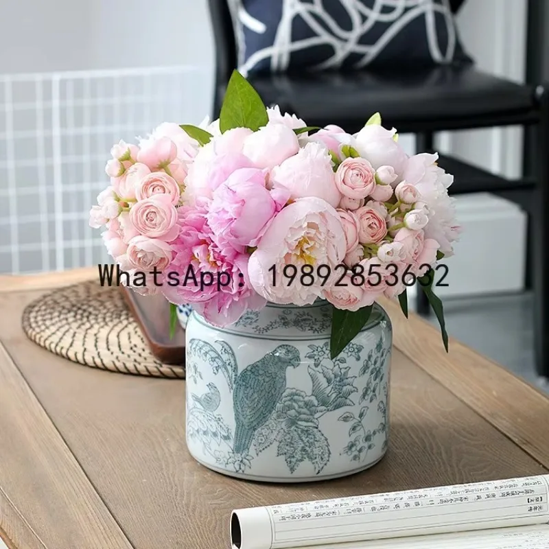 

X20 new chinoiserie blue and white porcelain vase classy parrot florals pattern chinoiserie vase