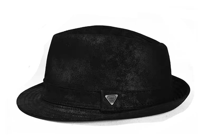 New Man High Quality Genuine Leather Cowhide Formal hat Gentleman Cow Skin Short Brim Black/Brown Top Hat Male Shows Gentleman