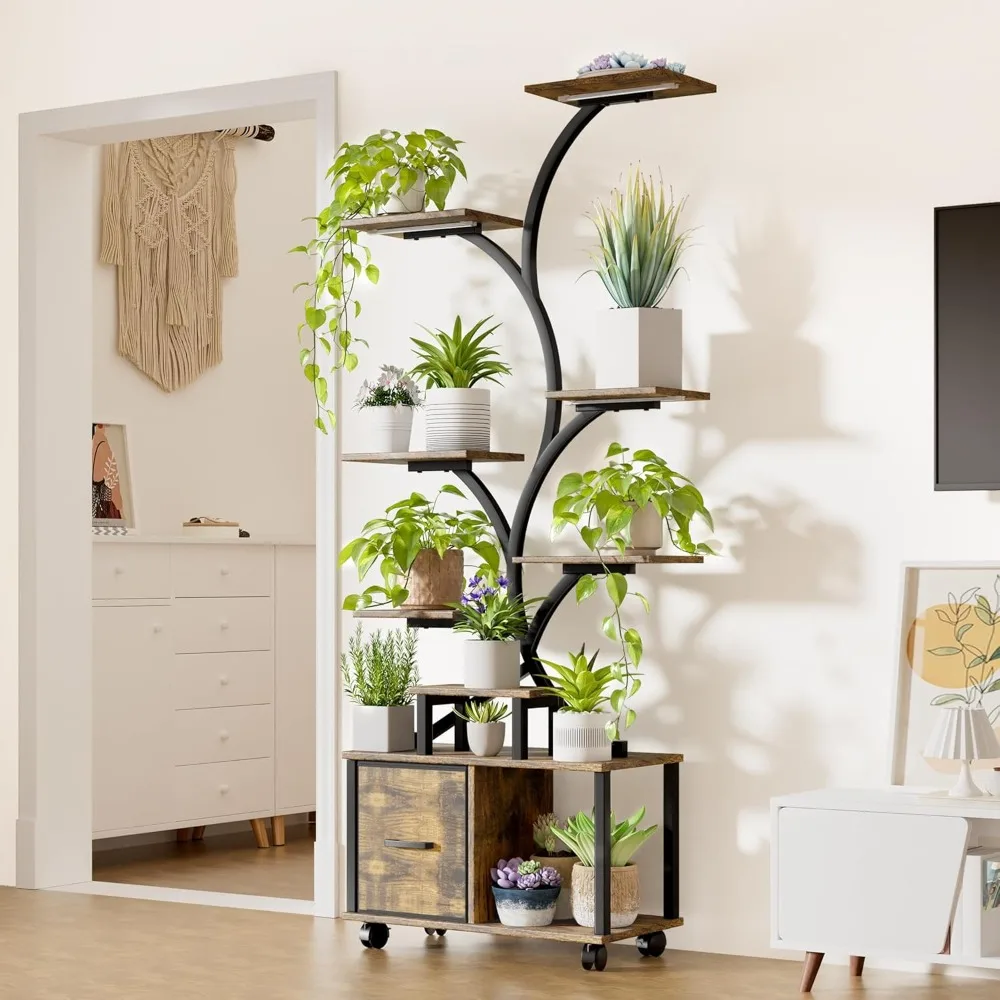 Plant Stand Indoor with Grow Light, 9 Tiered Indoor Plant Shelf with Wheels, 65