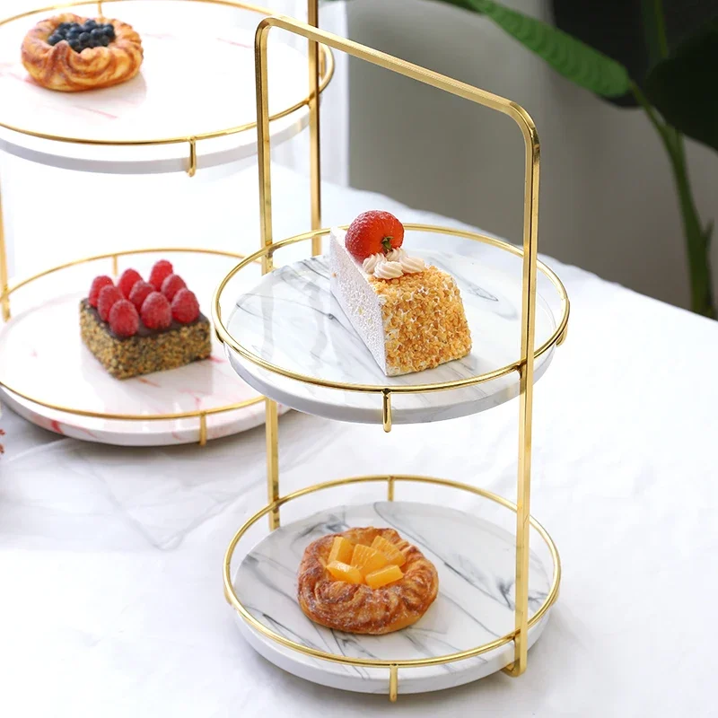 Multi-layer Ceramics Cake Stand Creativity Household Tools Imitation Marble Afternoon Tea Dessert Rack Storage Tray