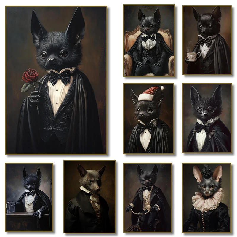 Vintage Victorian Bat Drinking Tea Poster Wall Art Diamond Painting Print  Dark Academia, Gothic, Halloween Home Decor