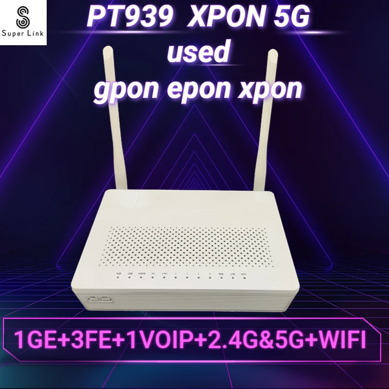 ONU-roteador do epon da fibra ótica, 5G, ONU, XPON, segunda mão, PT939G, FTTH, Gpon, ONT, 1GE, 3FE, 1VOIP, 2.4G, 5G, wiFi, usado sem energia