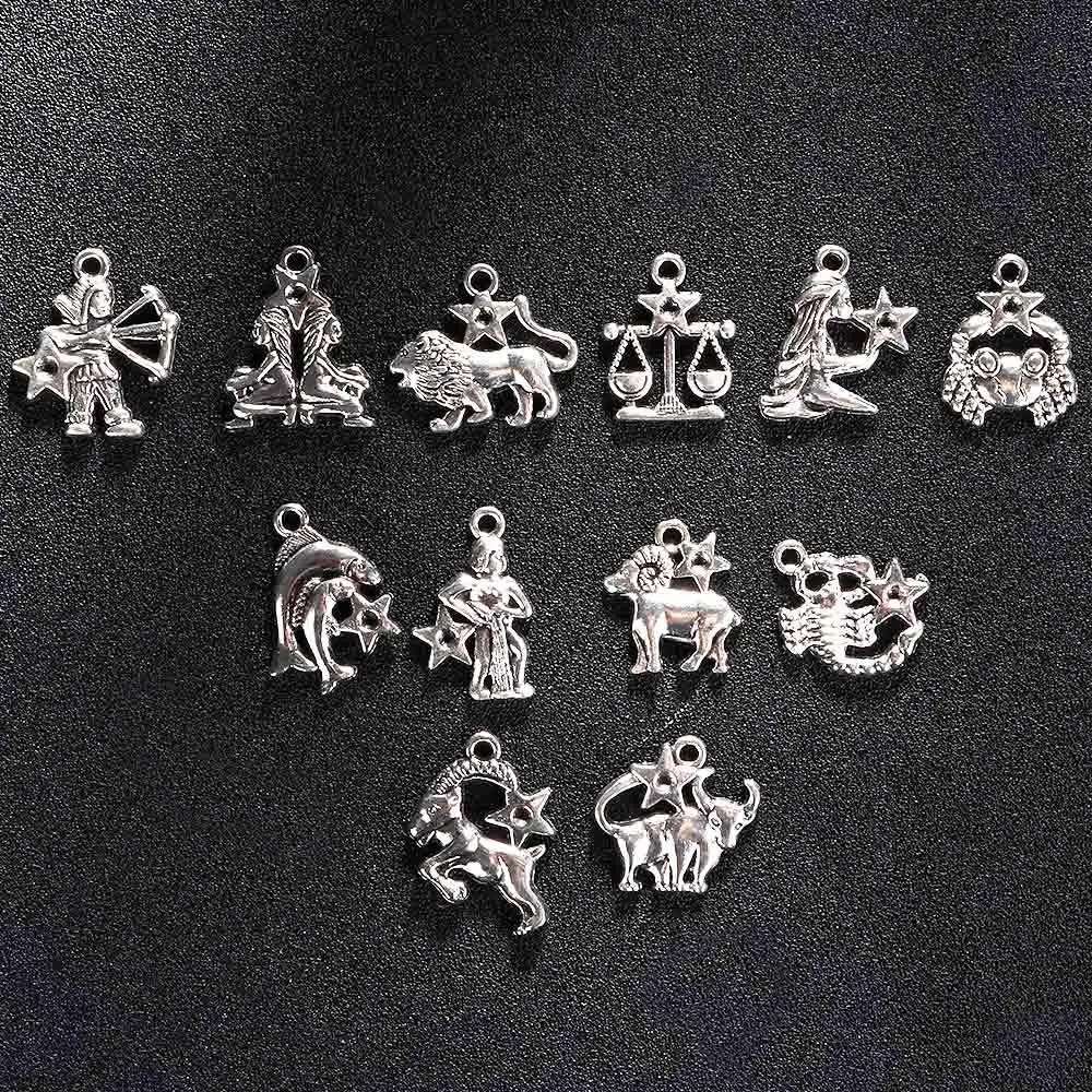 12 Teile/satz Tibetischen Silber Mixed Sternzeichen Charm Anhänger für Schmuck Machen Zubehör Baumeln Perlen