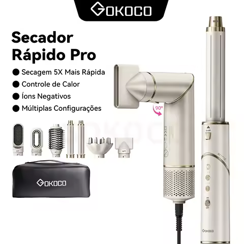 Secador de Cabelo GOKOCO com Escova Estilizadora de Ar Quente 7 em 1, Conjunto de Escovas Estilizadoras de Cabelo com Secador de Cabelo Iônico Negativo de Alta Velocidade