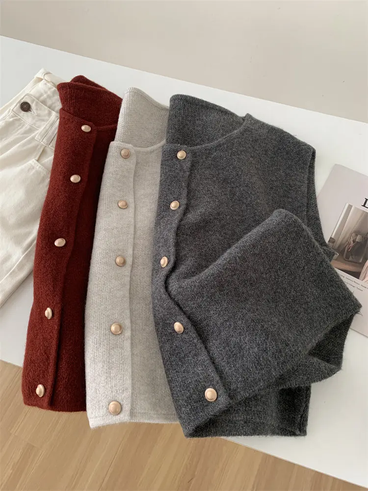 سترة نسائية محبوكة بدون أكمام بمقاسات كبيرة، ملابس خارجية نحيفة للربيع المبكر، كارديجان مفتوح