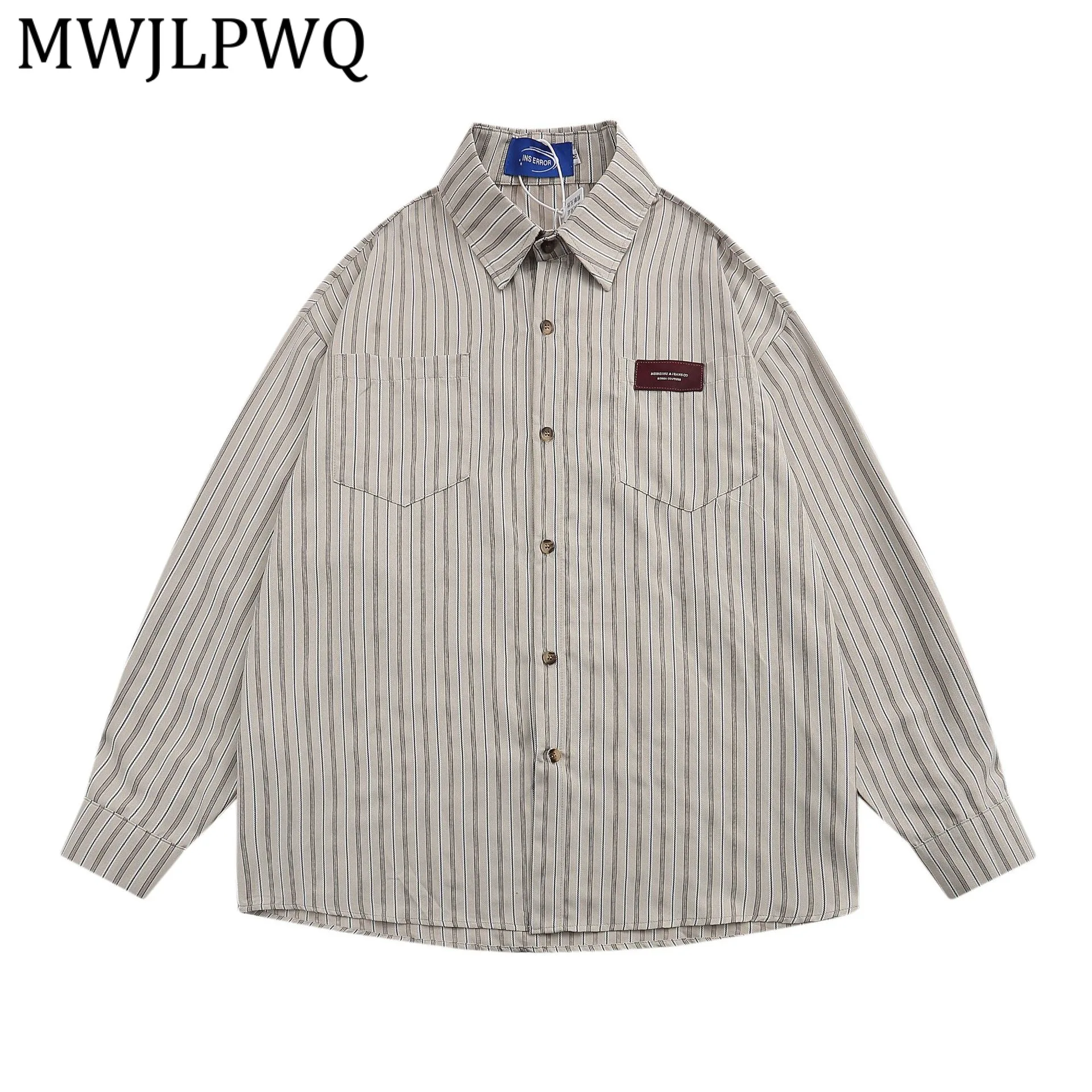 

MWJLPWQ 2026 Trendy Style Loose Striped Long Sleeve Shirt For Men Simple Versatile Vintage Lapel Casual Looose Spring Tops 13837