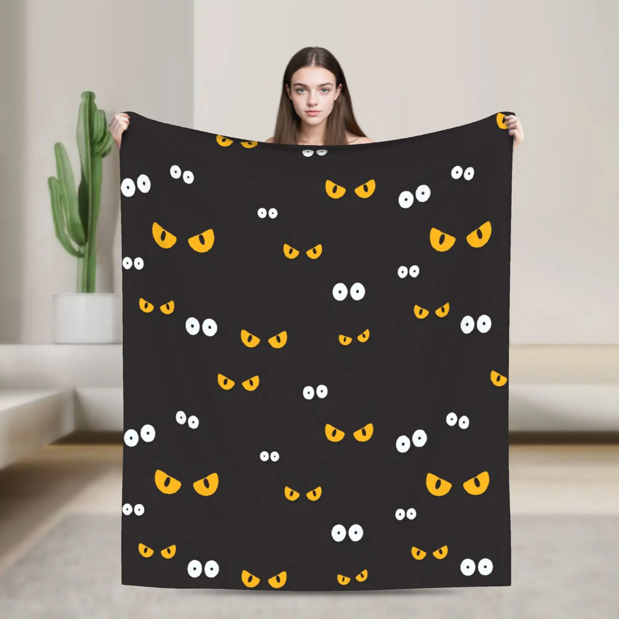 Spooky Monster Eyes Fabric Halloween Knitted Blankets  Flannel Throw Blankets Home Couch Personalised Ultra-Soft Warm Bedspreads