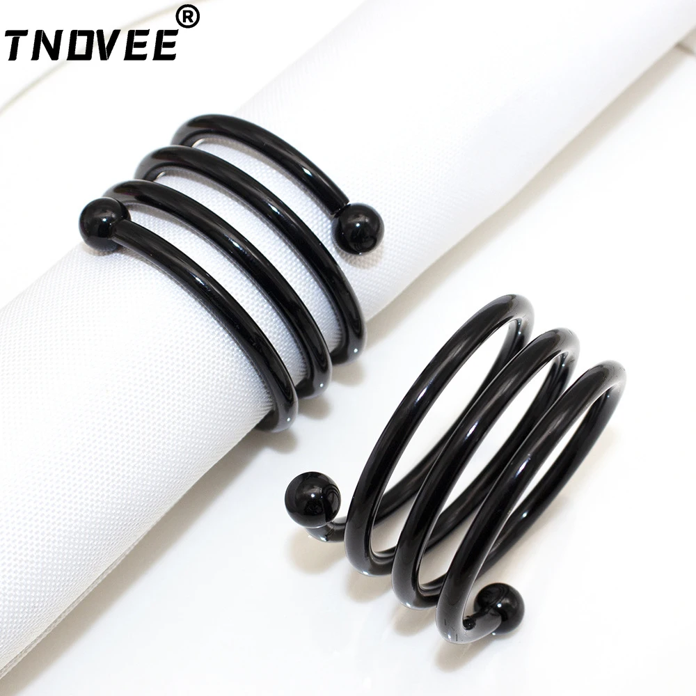 

4Pcs Black Napkin Rings Spring Design Napkin Ring Holder for Halloween Christmas Wedding Dinning Table Decoration ERM01