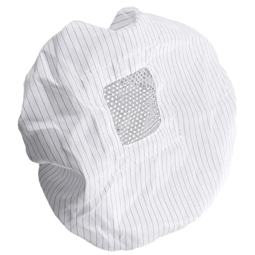 5pcs Anti-Static White Stripe Hair Caps – Elastic, Breathable, Dustproof for Work, Shower & Bath