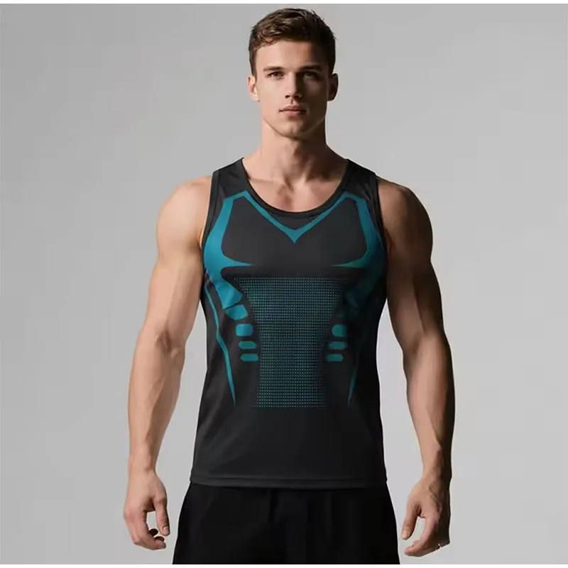 Men Sleeveless Shapewear Summer Breathable Ice Silk Vest Top Ion Body Shaper Shirts Tank Running Basketball Gym Training Clothes