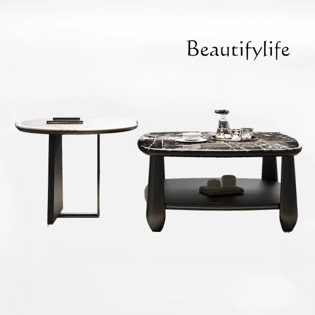 

Italian minimalist light luxury high-grade microcrystalline stone round living room modern coffee table cabinet small apartment