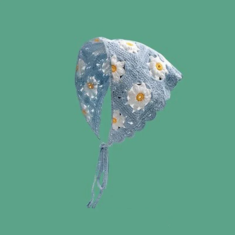 Koreanisches süßes, niedliches, handgefertigtes, gehäkeltes, hohles Dreieck-Stirnband, Handtuch für Frauen und Mädchen, Blumen-Kopftuch, Haar-Accessoires