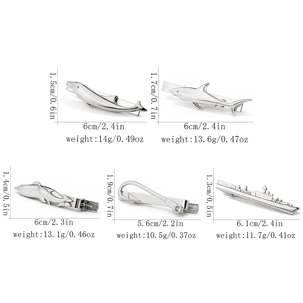 Creative Marine Animal Tie Clip Men's Silver Shark Dolphin Shaped Tie Buckle Business Suit Tie Fixing Clip Decoration