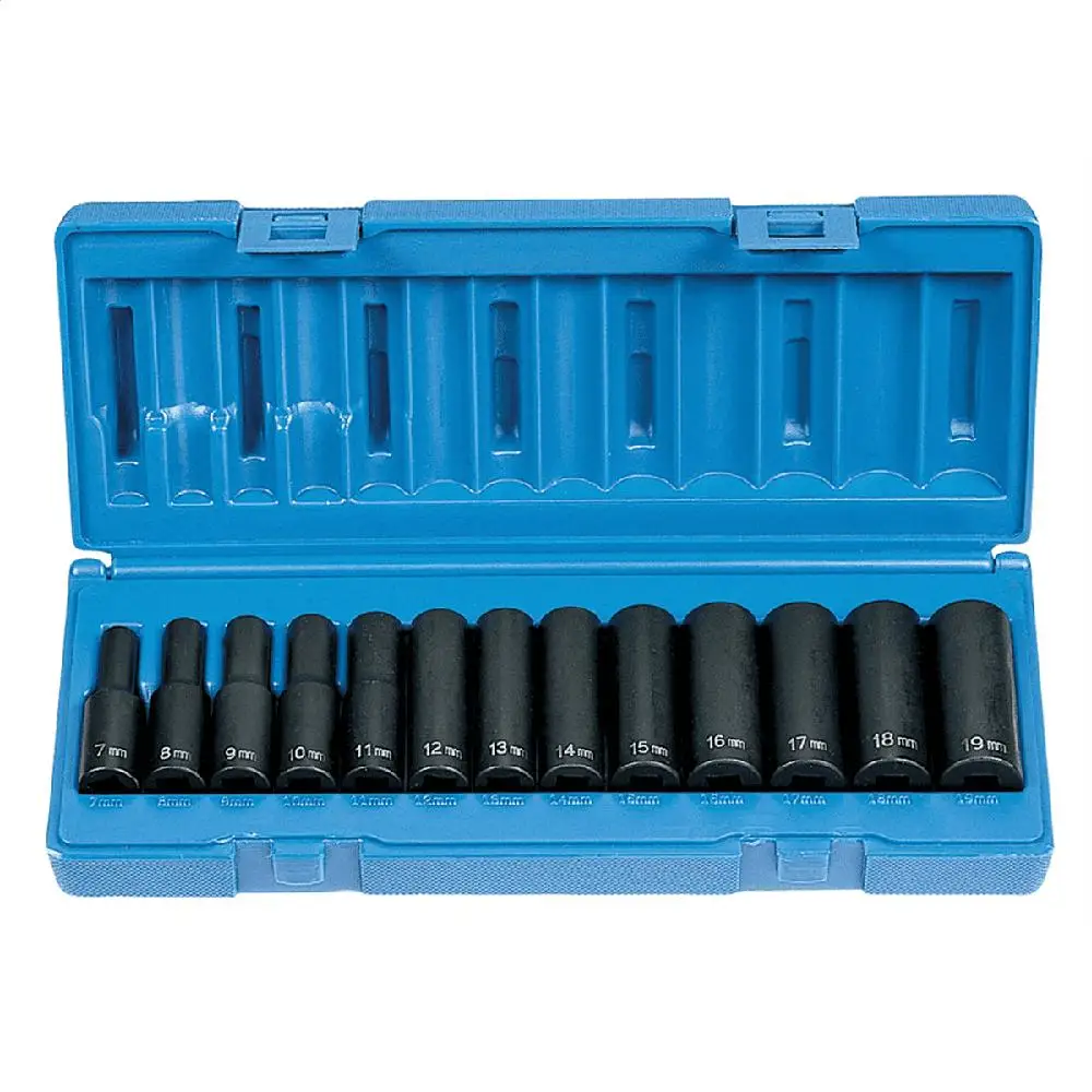 3/8 Drive 13-Piece Deep Metric Socket Set Professional 12 Point Tool Kit Mechanics Auto Repair