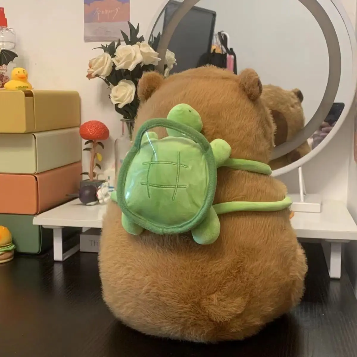 Hot Capybara Plush With Turtle Backpack Simulation Capibara Anime Fluffty Doll Cute Stuffed Animals Doll Xmas Birthday Gift Toy