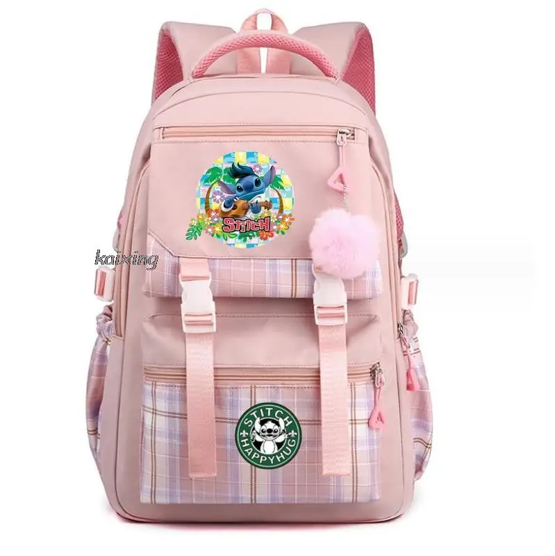 Fashion Lilo And Stitch Backpack Printe Female Nylon Simple Large-capacity Cartoon Schoolbag Insert Buckle Laptop knapsack Gift