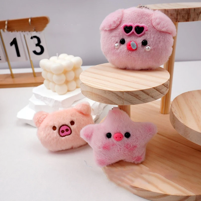 Creative Lovely Fluffy Soft Stuffed Toy Squeak Cute Pearl Pig With Sunglasses Plush Doll Keychain Backpack Pendant For Kids Gift