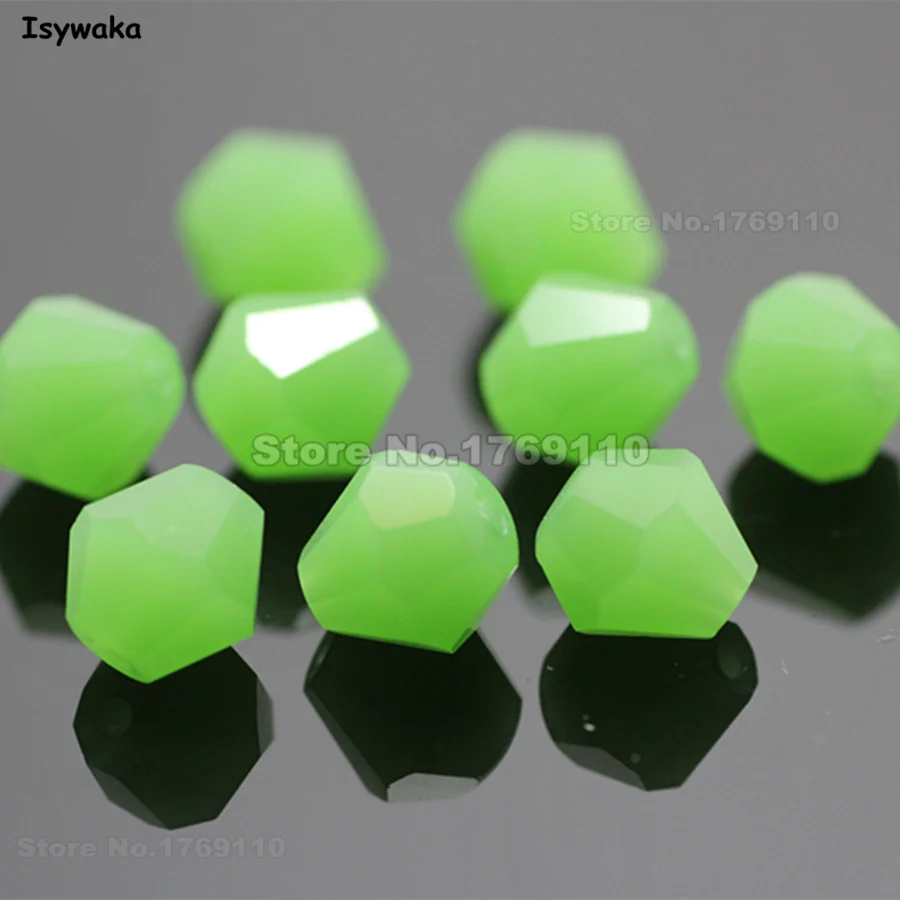 Isywaka 38pcs Solid Green Color 8mm Bicone Austria Crystal Beads charm Glass Beads Loose Spacer Bead for DIY Jewelry Making