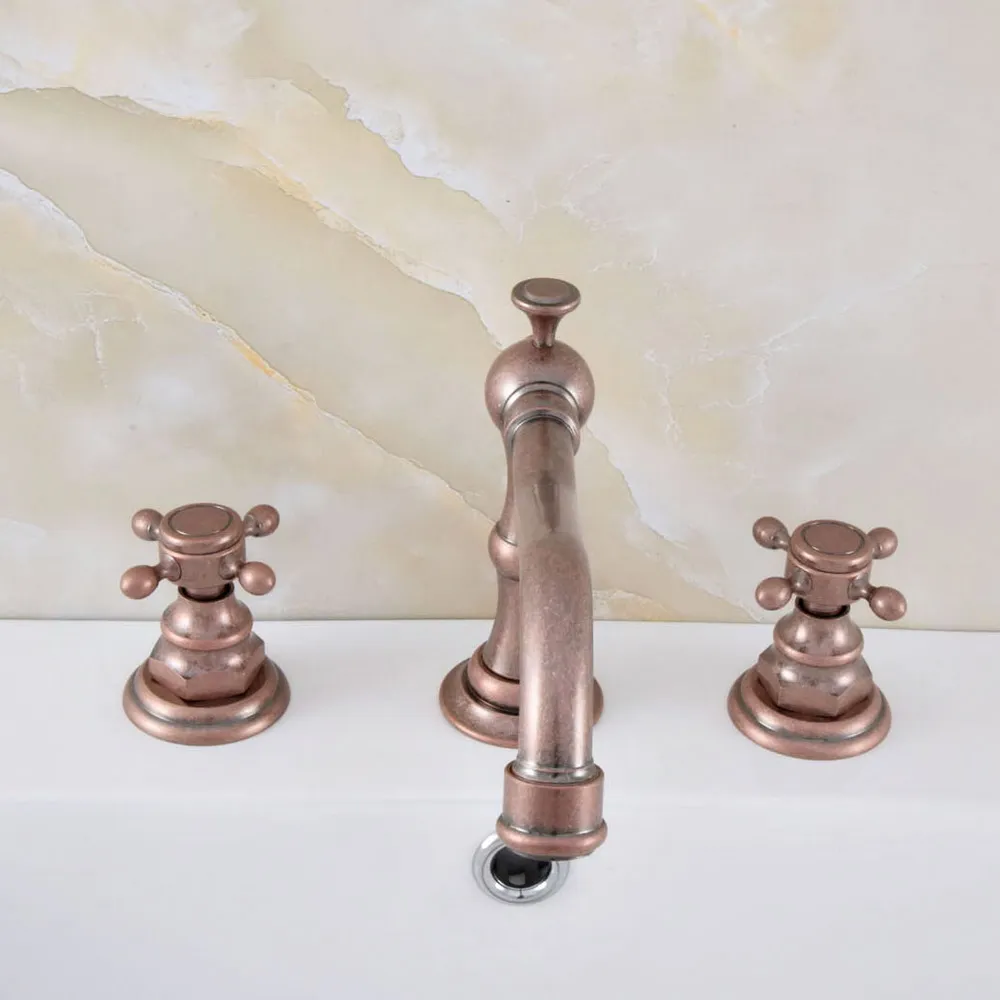 Rome Red Antique Copper Deck Mounted Dual Handles Widespread Bathroom 3 Holes Basin Faucet Mixer Water Taps msf630