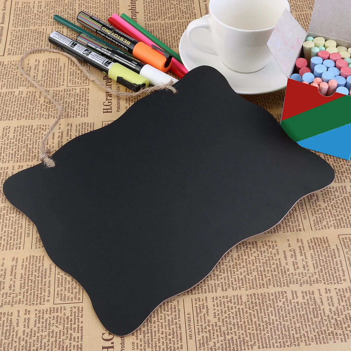 

2pcs Wooden Blackboard Message Board Double-Sided Smooth Surface Wavy Edge Chalkboard For Kitchen Garden Wedding Party Home