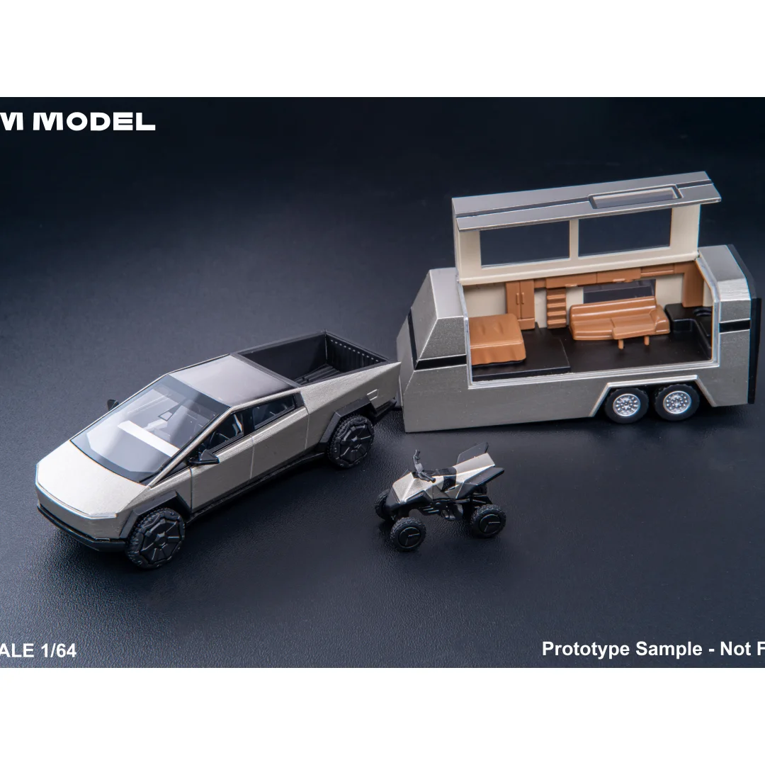 DM Model 1: 64 Tesla pickup truck RV motorcycle metal steel silver alloy car model