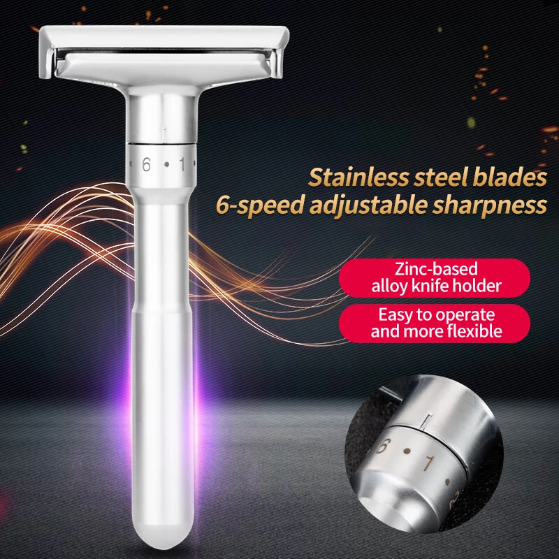 Vintage Shaver Adjustable Sharpness Stainless Steel Double-Sided Blade Holder Suitable For Beard Chest Hair Armpit Hair Unisex