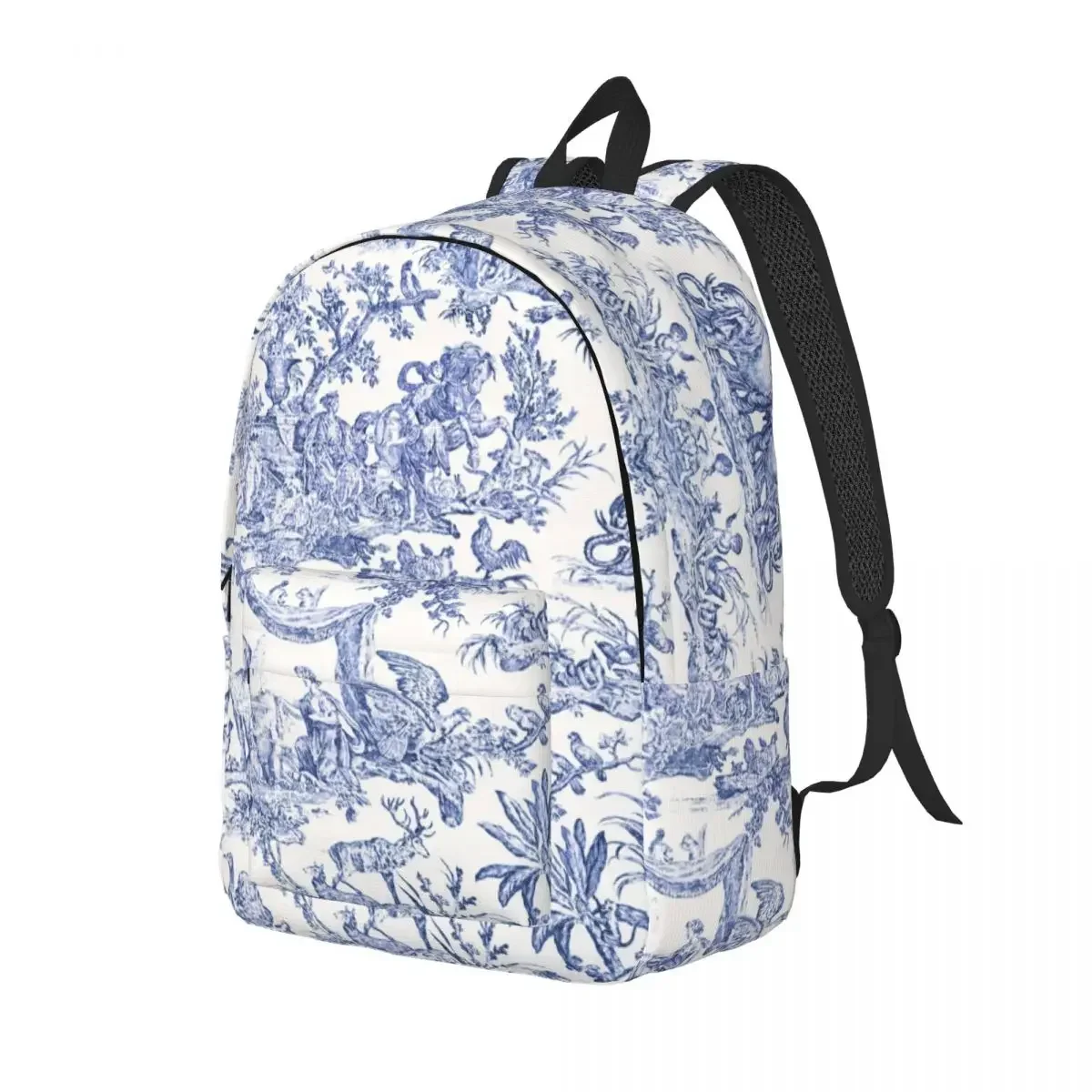 

Personalized Navy Blue Toile De Jouy Canvas Backpacks Men Women Basic Bookbag