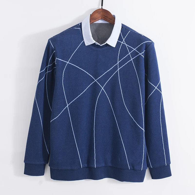 

Thiened Fce Men's Knitted irt Casual Faionable Winter Season Single Clip Marked Sweater Casual All-Match Leisure Sle