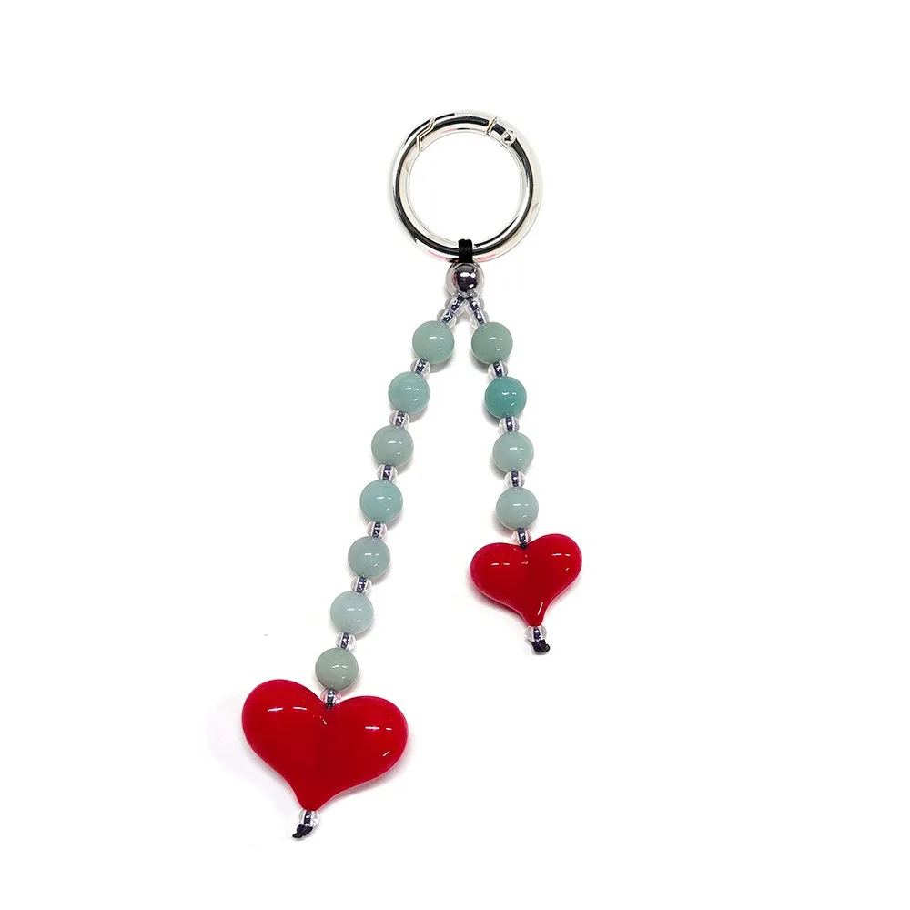 

Simulation Big Heart Keychain Love Heart Double Love Bag Charm Duck Pendant Crystal Beads Glass Rice Beads