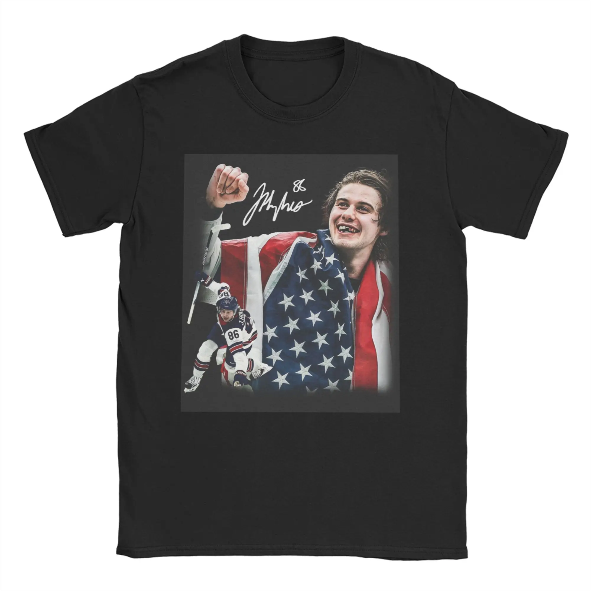 Amazing Jack Hughes USA Gold Medal Hockey T-Shirts for Men Crew Neck 100% Cotton T Shirts  Short Sleeve Tees New Arrival Clothes