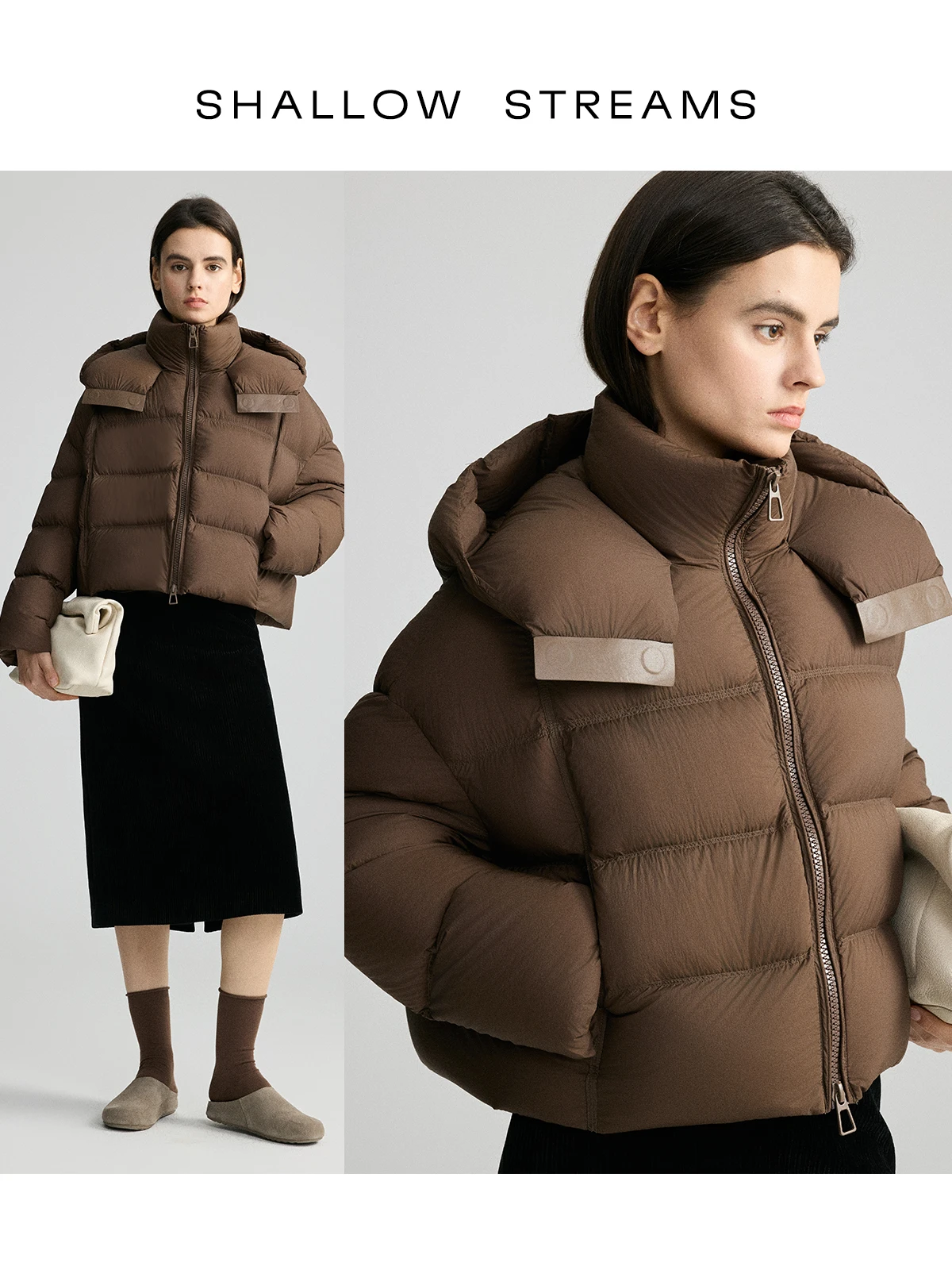 

Loose Fit Goose down Jaet ort Thiened Women's Winter Coat with Hood Pure Color Commute Sle Warm Ladies' Puffer