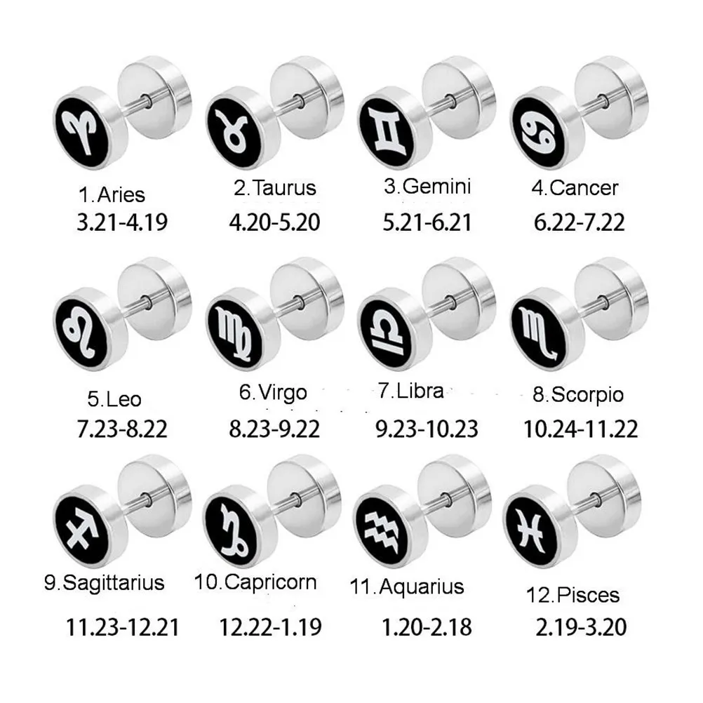 1Pair Stainless Steel Earring Piercing For Daily Wear Earrings Locking Backs Screw Zodiac Elegant Party