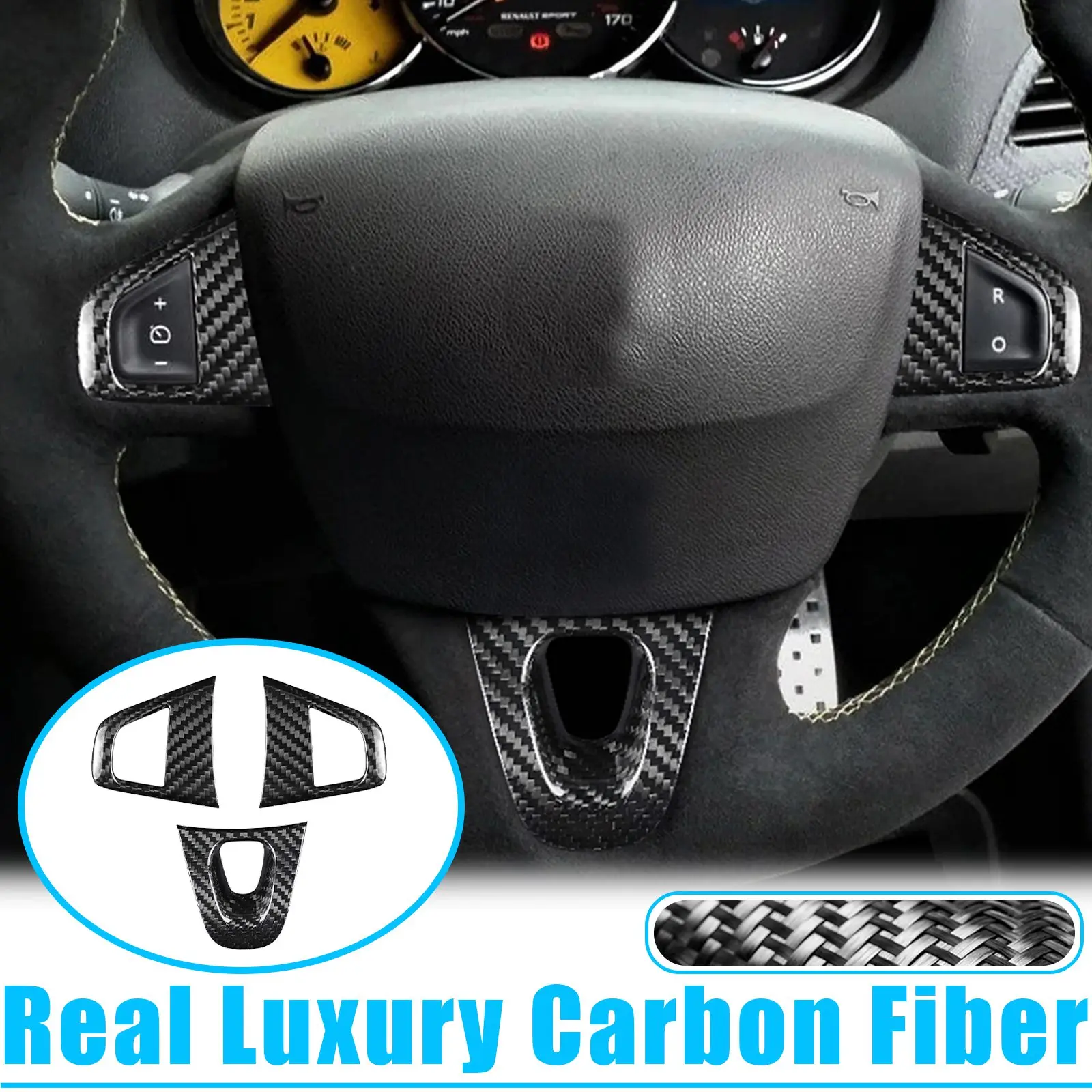 Car Steering Wheel Trim Cover Real Carbon Fiber For Renault Megane 3 / RS 2008-2015 Fluence (ZE) 2010-2015