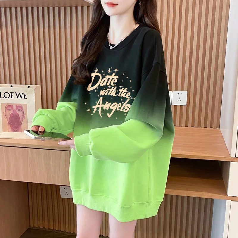 Graffiti Color Women's Sweater Mid-length Loose Cute Trendy Girl Street Pullover Round Neck Autumn Printed Cartoon Pattern Top