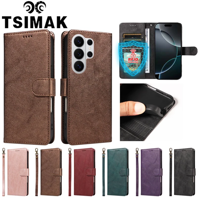 Leder-Handyhülle für Samsung Galaxy S26 Ultra S25 Edge S24 Plus S23 S22 S21 S20 FE S26 + Flip Wallet RFID Anti-Diebstahl-Cover