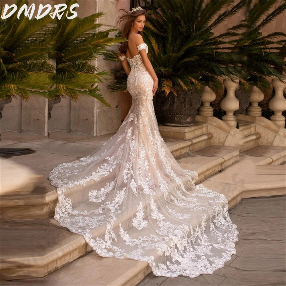 Elegant Off-Shoulder Wedding Dress Romantic Lace Bridal Gown Charming Backless Customized Floor-Length Bridal Dress Vestidos