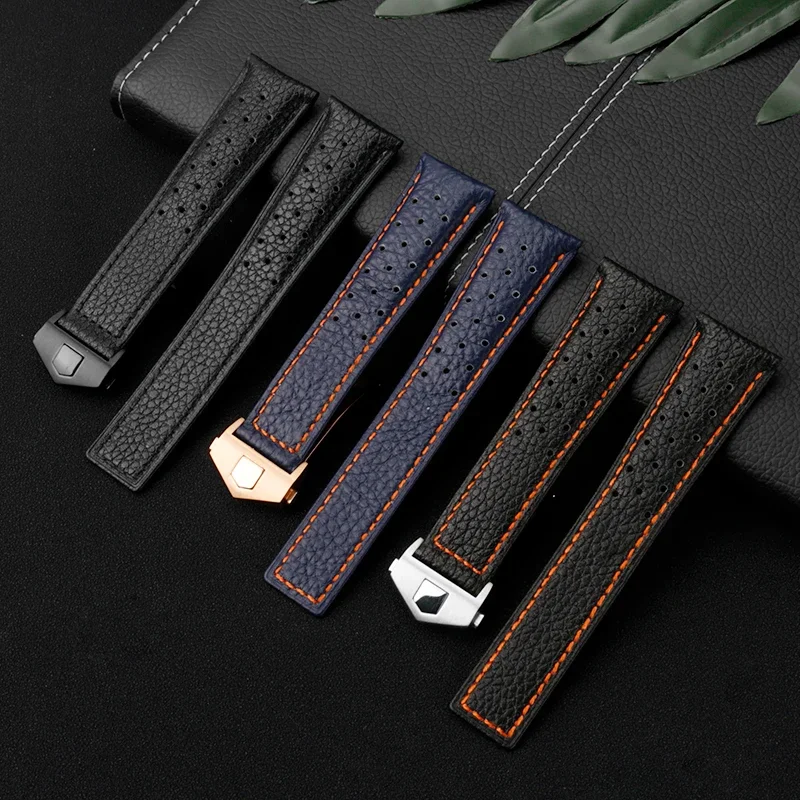 Genuine Leather Watch band Strap For TAG HEUER Watch Monaco Gulf CAW211R/T/M CAW2111Breathable 22mm Soft Bracelet blue orange