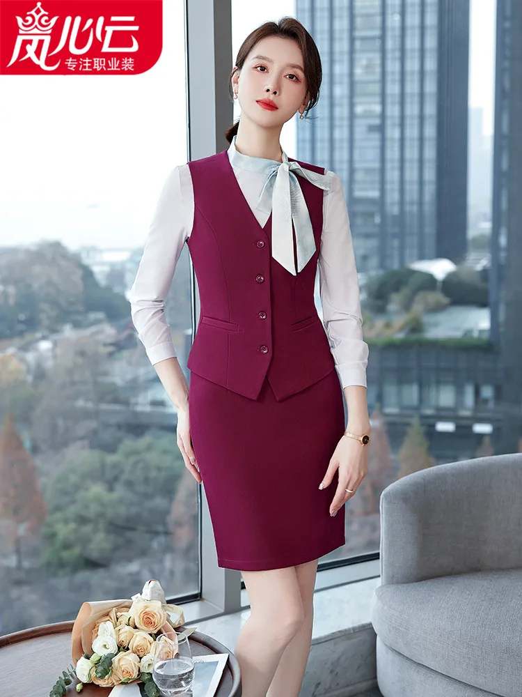 

Hotel Front Stage Work Wear Clothes Professional Vest Suit Summer Stewardess Temperament Catering Cashier Waiter Workwear Unifor