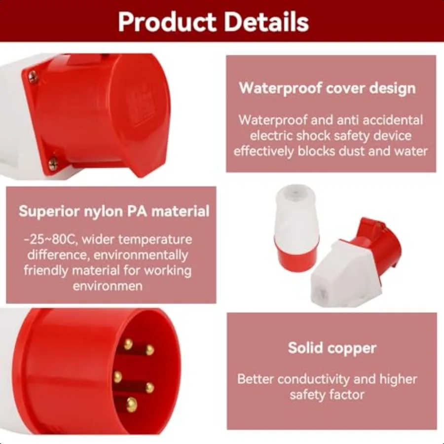 Industrial Plug Connector 32AMP 5 Pin 3 Phase Plug 220380V 240415V 3P+N+E Power Plug Waterproof Electrical Plug Socket Adapter