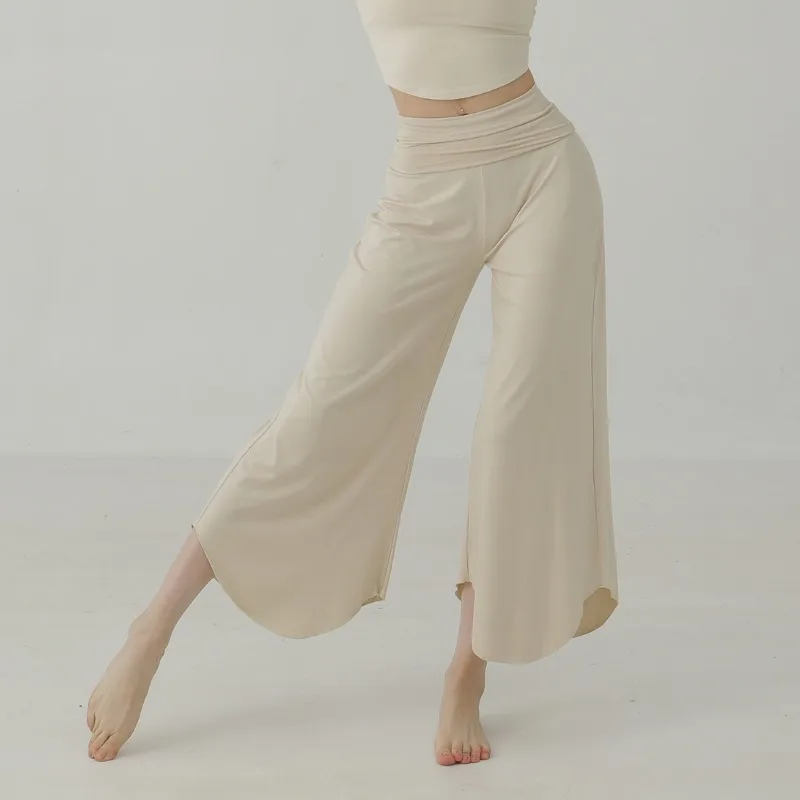 Fashion Loose Simplicity Elegant Solid Color High Waist Knitting Cotton Exercise Yoga Wide Leg England Style New Style