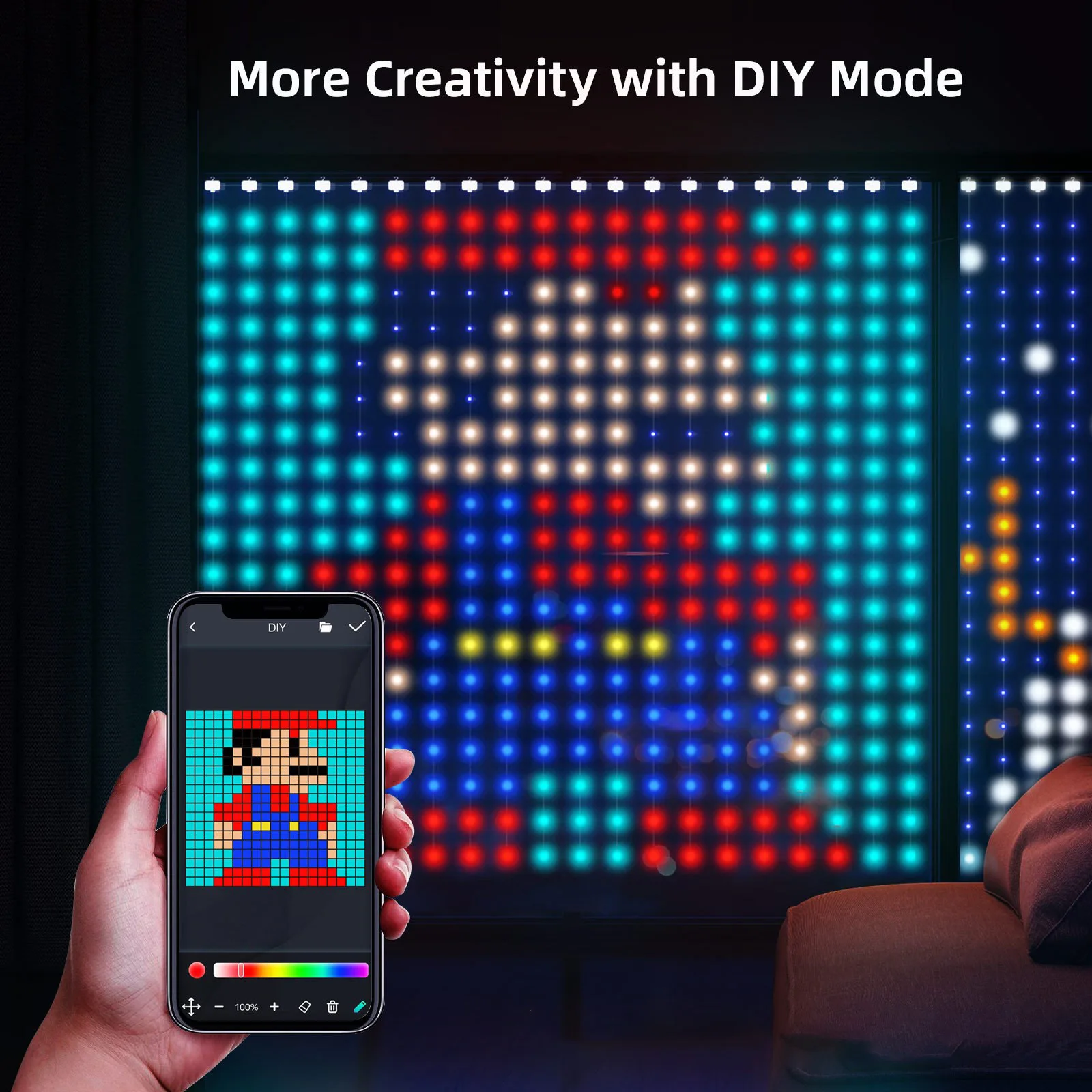 400LED Smart Curtain Fairy Lights RGB APP Control Dimmable DIY Patterns Christmas Garland String Lights for Home Bedroom Decor