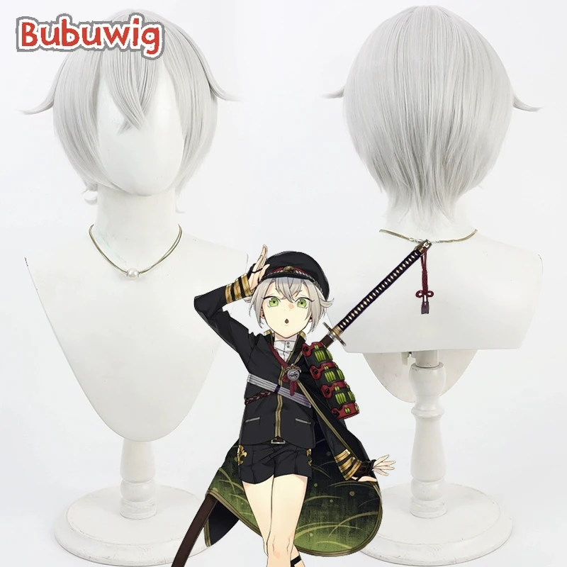 

Bubuwig Synthetic Hair Hotarumaru Cosplay Wigs Touken Ranb Hotarumaru 30cm Short Straight Silver White Men Wig Heat Resistant