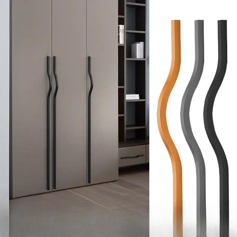 

1000mm Extra Long Curved Cabinet Handles Black- Aluminum Simplest Arc Pulls for Wardrobe Drawers,Cupboards Furniture Hardware