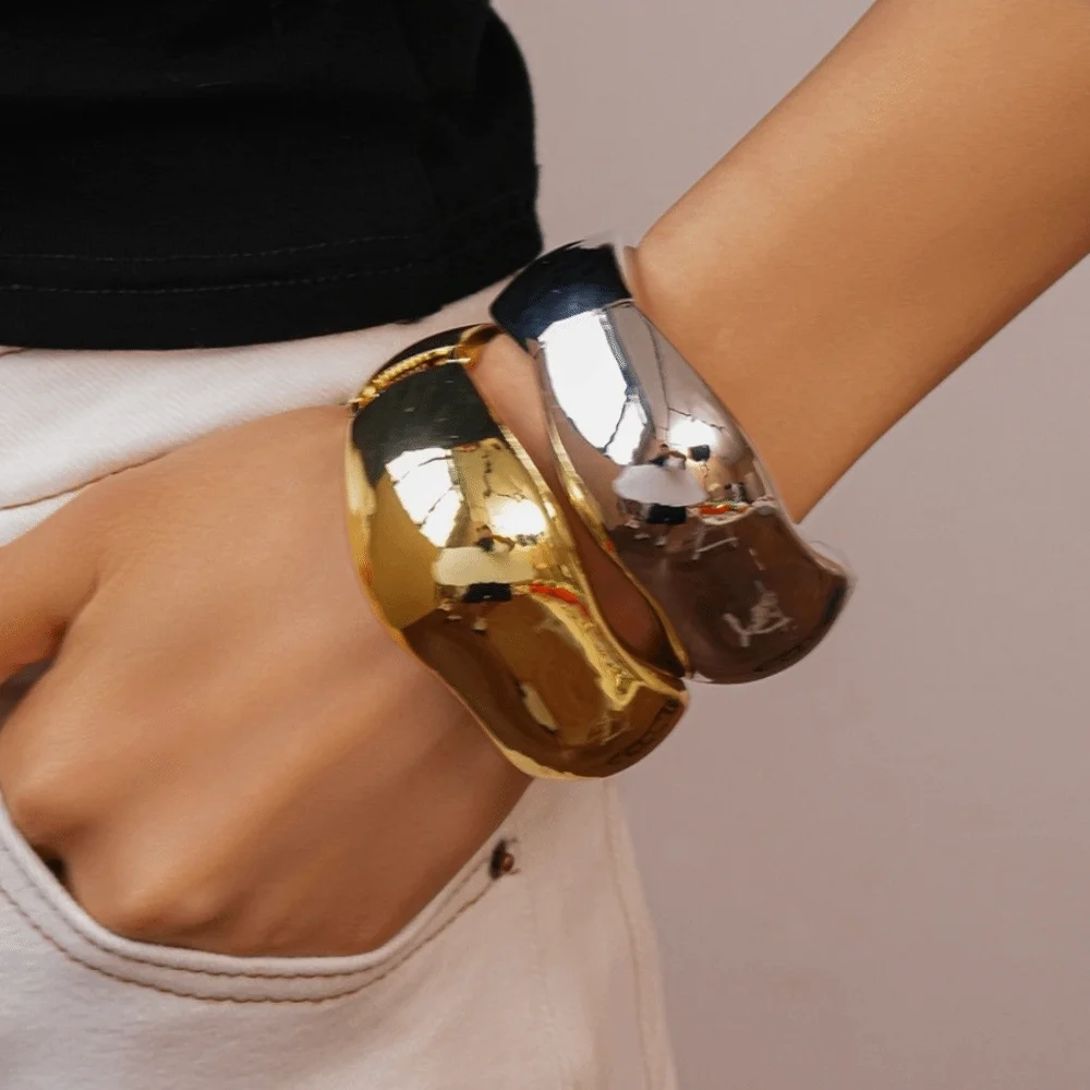 

Jewelry Accessories Wide Irregular Bangle Wide Opening Gold Silver Color Metal Cuff Bangles Europe American Style Alloy