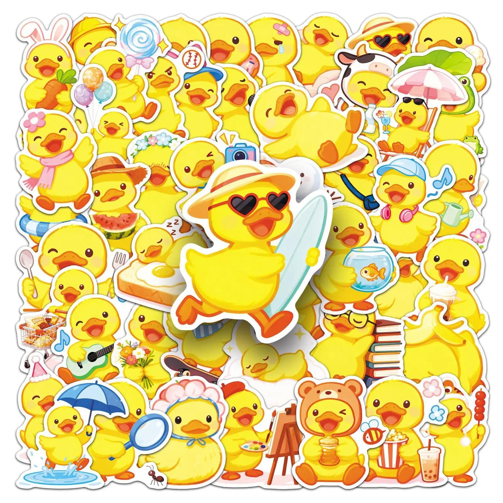 

50/100 шт., наклейки с милой уткой, Q Edition, милые желтые волосатые водонепроницаемые декоративные наклейки с милым домашним животным